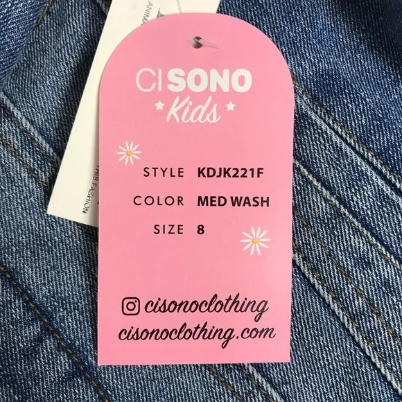 NWT CI SONO * Kids* Medium Wash Distressed Denim & Faux Fur Jacket - Picture 8 of 11